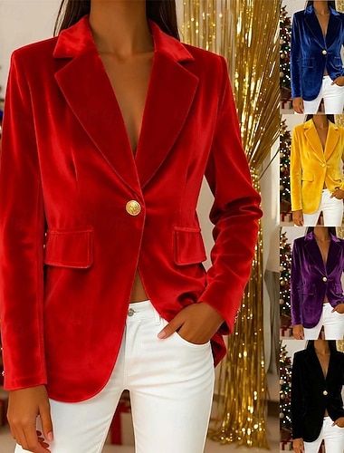  חליפות נשים לחג המולד בלייזר קטיפה חם חזית פתוחה חג המולד אלגנטי אופנתי נצנצים חלק רשמי חתונה חג המולד יום נישואין דש ארוך גזרה רגילה שרוולים ארוכים כחול שחור