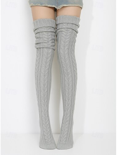  Meias femininas de tricô acrílico até o joelho - macias, quentinhas, perfeitas para o Natal, disponíveis em vários tamanhos.