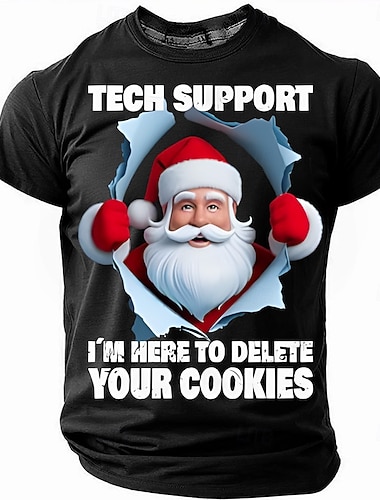  T-shirt de Noël, T-shirt « Assistance technique : je suis là pour supprimer vos cookies », T-shirt de Noël humoristique pour geeks, Vêtements graphiques pour hommes avec jeux de mots sur le pain