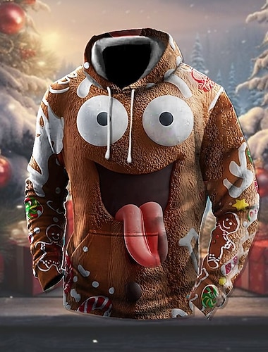  Noël Homme Graphique Emoji bonhomme en pain d'épice Sweat à capuche Sweat à capuche imprimé Mode Streetwear Vacances Occasionnel À capuche Sortir Festival Marron Impression 3D Printemps Automne