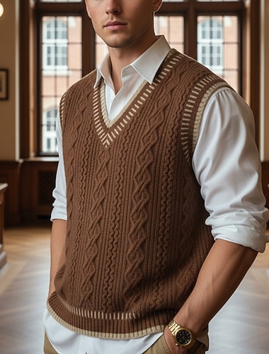  Ανδρικά Πουλόβερ γιλέκο Φόρεμα πουλόβερ Πουλόβερ πουλόβερ Γιλέκο Πλεκτό πουλόβερ Κοτλέ Πλέκω Κανονικά μπλουζάκια Πλεκτό Συνδυασμός Χρωμάτων Λαιμόκοψη V Μοντέρνα Καθημερινό Διακοπές Καθημερινά Ρούχα