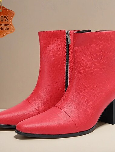  Klassieke rode leren herenlaarzen met rits – elegante lakafwerking met strak design, ideaal voor kerst- en nieuwjaarsvieringen
