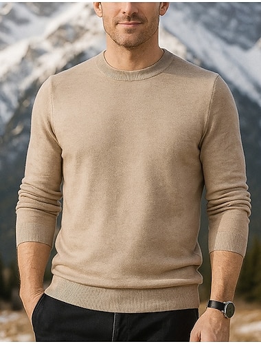  Herre Ullgenser Langermet Crew-hals Topper Utendørs Hold Varm Vinter Ull Bomull Svart Burgunder Mørkegrønn Golf Trene Reise