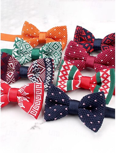  Papion de Crăciun pentru bărbați, material poliester, modele festive cu fulgi de zăpadă, Moș Crăciun și brazi de Crăciun, reglabil, ținută de petrecere