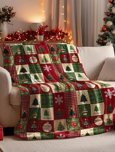  Christmas Fleece-peitot Heittohuopa sohvalle Skottiruudutus Joulukuusi söpö tyyli 3D Sohva Sänky Koristeellinen peitto Lämmin peitto Elokuva Kodin sisustus