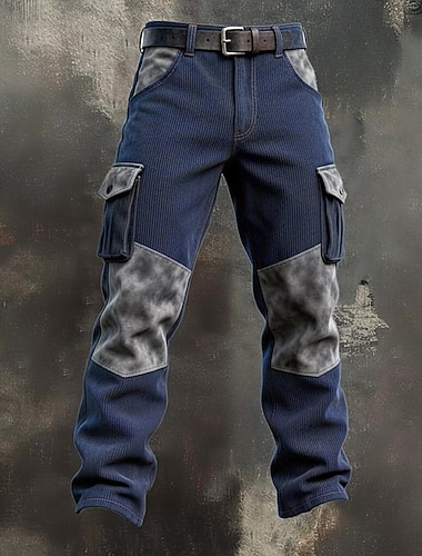  Herren Cargo-Hosen Hose Cordhose Freizeithose Tasche Elastischer Bund Mehrere Taschen Einfach Komfort Weich Volle Länge Outdoor Täglich Ausgehen Urlaub Mode Denim Blue Braun Mikroelastisch