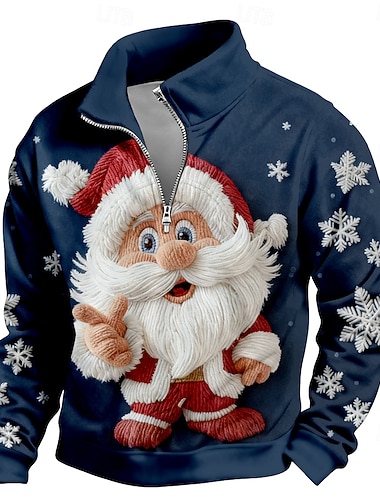  Noël Homme Père Noël Sweatshirt Frais Quotidien Élégant Col montant Extérieur Maison Cadeau Bleu Ciel Rouge Vert Bleu de minuit Fermeture éclair Automne Hiver Designer S M L XL XXL XXXL