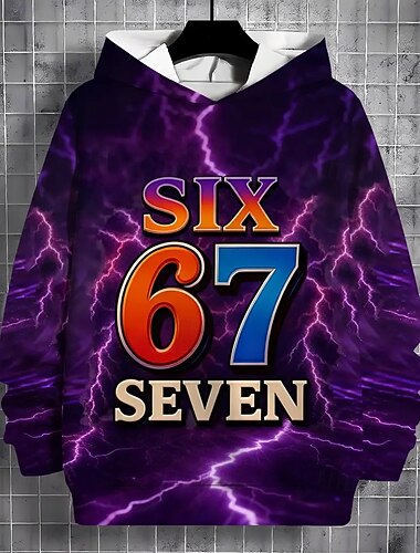  Unisex Jente 3D Grafisk Morsom slang 67 Hattetrøje Pullover Langermet 3D-utskrift Vår Høst Sport Mote Gatemote Barn 4-12 år Med hette utendørs Avslappet Daglig Normal