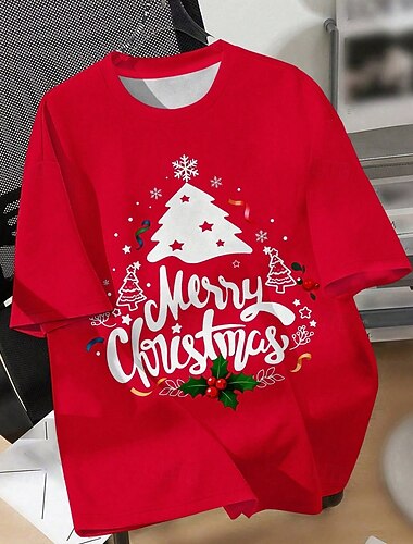  Bomull Jul Barn Gutt Rød Grafisk Juletre Morsom slang 67 T skjorte Bluse Crew-hals Kortermet utendørs Hverdag Ferie Mote Gatemote Designer Printer Sommer