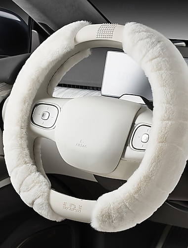  Luxusní plyšový potah na volant auta s diamantovými výztuhami, ekologický, teplý, vhodný pro většinu modelů aut, průměr 38 cm / 15 palců