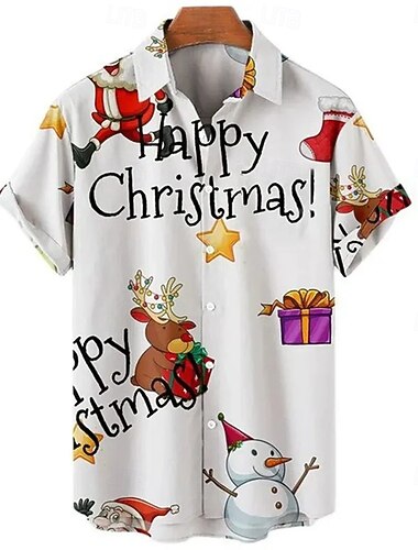  Στάμπα Χαβανέζικα πουκάμισα Pullover Πουκάμισο Aloha Άγιος Βασίλης Γραφικό για Ανδρικά Ενηλίκων 3D εκτύπωση για Χριστούγεννα Απόκριες Μασκάρεμα Πάρτι