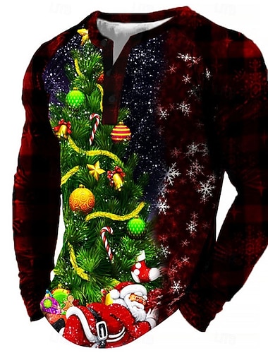  חג המולד לגברים עץ חג המולד חולצת טי הנלי טי חולצת טריקו הנלי טי גרפי עץ סנטה קלאוס הנלי שחור יין צבא ירוק אדום רויאל כחול הדפסת תלת מימד ספורט יומי בגדי טלאים עם שרוולים ארוכים