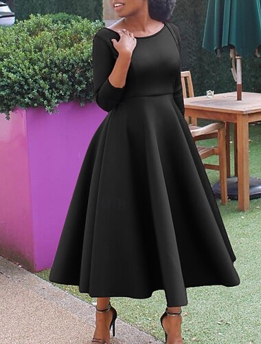  Γυναικεία Μίντι φόρεμα Φόρεμα για πάρτυ Κοκτέιλ Φόρεμα Φόρεμα ριχτό από τη μέση και κάτω Μοντέρνα ΕΞΩΤΕΡΙΚΟΥ ΧΩΡΟΥ Πάρτι Γενέθλια Κανονικό Σκέτο Μακρυμάνικο Στρογγυλή Ψηλή Λαιμόκοψη