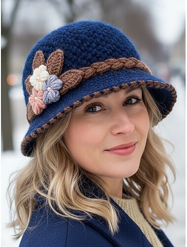  Damska czapka beanie z dzianiny – miękki wełniany materiał, wiele kolorów, zdobienie w postaci kwiatów 3D, podszewka z polaru zapewniająca ciepło, idealna na święta Bożego Narodzenia i zimowe aktywności na świeżym powietrzu