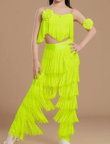  Dětské taneční kostýmy Vrchní deska Třásně Dívčí Výkon Denní nošení Bez rukávů Vysoký Lycra