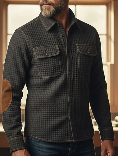  Férfi Ing Gofri ing Alkalmi ing Cargo ing Fekete Mély kék khakizöld Szürke Hosszú ujj Sima Hajtóka Szabadtéri Hétköznapi Kollázs Ruházat Divat Retró Klasszikus