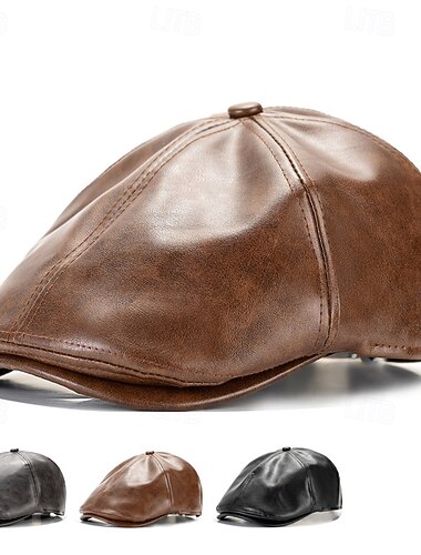  Miesten Matala lippis Ascot hattu Newsboy-hattu Musta Kahvi PU-nahka Muoti Vapaa-aika Katu Päivittäin Tavallinen Säädettävä Aurinkovoide Hengittävä