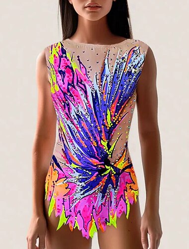  rytminen voimistelupuku naisten tyttöjen luistelupuku voimistelupuku värjäys erittäin elastinen ammattilaisten kilpailuluisteluasu kristalli/strassi hihaton luistelu