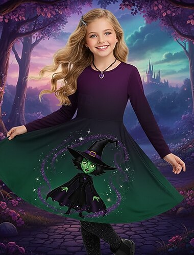  Girls ' 3D Graphic Caricatura Vestido Manga Larga Impresión 3D Primavera Otoño Rendimiento Vacaciones Fiesta Casual Princesa Hermosa Niños 4-12 años Vestido informal Vestido de una línea Hasta la