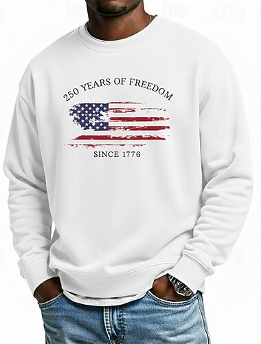  Herren Grafik Amerikanische US-Flagge Pullover Sport Mode Täglich Klassisch Langarm Rundhalsausschnitt Outdoor Urlaub Schwarz Weiß Rote Hell Gray Drucken Frühling Herbst Designer S M L XL XXL XXXL