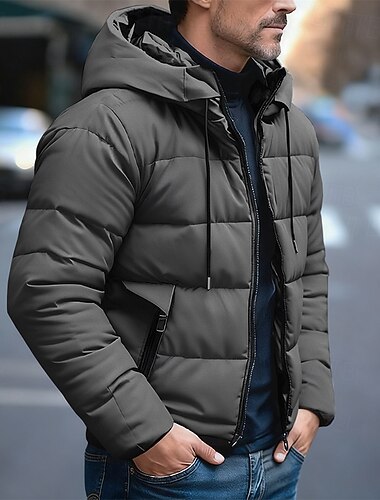  Homens Casaco de inverno Casaco puffer Acolchoado Bolsos Poliéster Ao ar livre Casual Diário Padrão Moda Roupa de rua Térmico / Quente Inverno Côr Sólida Azul Cinzento Escuro Preto Casaco puffer