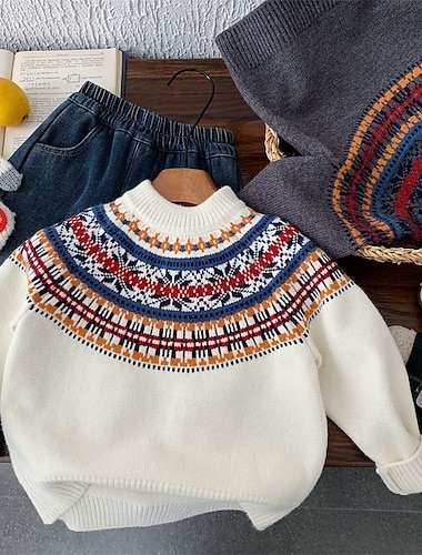  Gyerekek Uniszex Pulóver pulóver Grafika Hosszú ujj Melegen tartani Szabadtéri Divat Bézs Ősz Ruhák 4-12 év