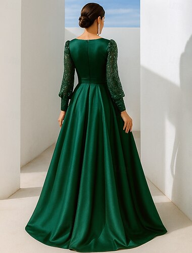  Γραμμή Α Μακρύ Επίσημο ένδυμα Βραδινή τουαλέτα Μακρυμάνικο Στρογγυλή Ψηλή Λαιμόκοψη Κομψό Βίντατζ Φανταχτερό Επίσημο Σπαντέξ Πολυεστέρας Φόρεμα Μητέρας της Νύφης με Πλισέ Πούλιες