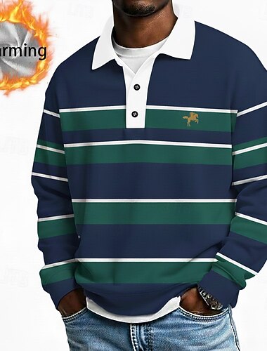  Ανδρικά Οριζόντιες λωρίδες Μπλουζάκια πόλο Πουκάμισα Themmal Μακρυμάνικο Μπλουζάκια πόλο Πέτο Καθημερινό Ένδυση γυμναστικής και άθλησης Αργίες Καθημερινά Ρούχα 3D εκτύπωση Φθινόπωρο Χειμώνας