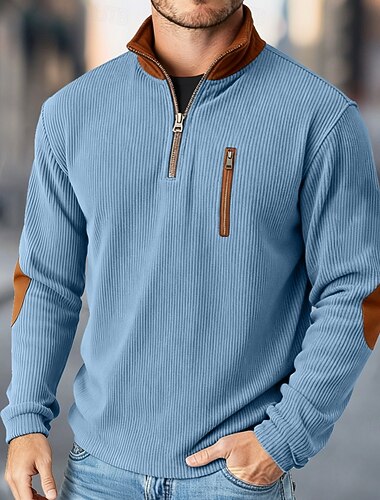  Homme Chemise en velours côtelé T-shirt Chemise à Manches Longues manche longue Fermeture éclair Automne Hiver Automne & Hiver Bloc de Couleur Quotidien Texturé Occasionnel Zip Up Oversize Ample