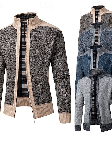  Miesten Neulos Neuletakki Vetoketjullinen villapaita Joustin Neuloa Tavalliset topit Sulkea jnk vetoketju Tilkkutäkki Tavallinen Stand-kaula-aukko Loma Muoti Kausaliteetti Arki-asut Vaatetus