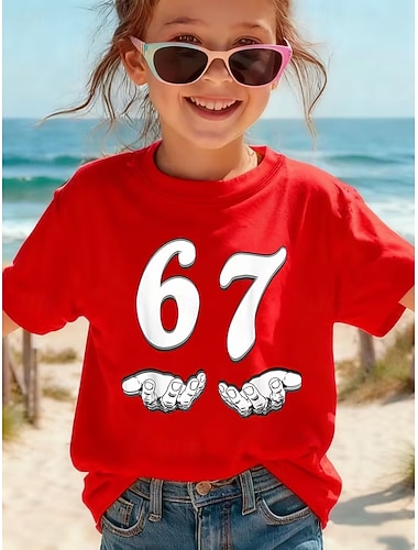  Flickor 3D Grafisk Rolig slang 67 T-shirt Kortärmad 3D-tryck Sommar Vår Sport Mode Streetwear Barn 4-12 år Rund hals Utomhus Ledigt Dagligen Normal