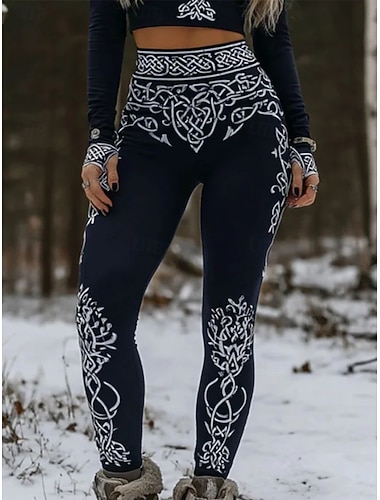  Леггинсы Viking Boho для женщин винтажный этнический стиль повседневные полный длины высокая талия графика абстрактный 3D-принт быстро сохнущие воздухопроницаемость мягкие эластичные уличные