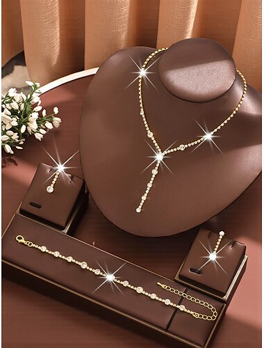  Женский комплект украшений из золота со стразами - элегантное Y-образное ожерелье, серьги-подвески &браслет, сверкающие хрустальные аксессуары для выпускных вечеров, вечеринок &официальные мероприятия