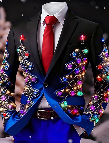  Natale Per uomo Albero di Natale Giacca blazer Cappotto Confortevole Traspirante Artistico Casual Abbigliamento da sera Quotidiano Festival Stampa 3D Bottoni Autunno & Inverno Dentellato Manica Lunga