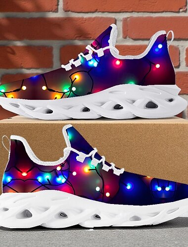  Herresko med julelystrykk – livlige LED-lys, komfortable sportssko for vinterferier, fester og utendørssamlinger