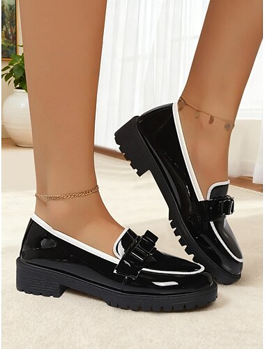  Røde dameloafers i lakeret imiteret læder med sløjfedetaljer og kraftig platformsål – stilfulde slip-on-sko til kontor og hverdagsbrug