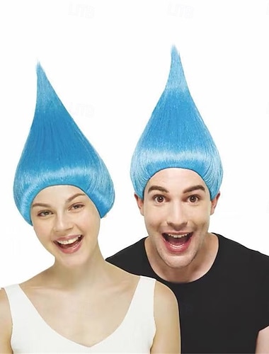  1 blaue Trollperücke für Karneval &Party – Lustige, spitze Perücke für Männer und Frauen, Cosplay &Halloween-Kostüm-Accessoire