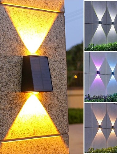  1 stk. utendørs solcelledrevet vegglampe med topp- og bunnbelysning utendørs veggvasker solcelledrevet terrasselampe for hage, garasje, veranda og veibelysning jul, bryllup, høytid utendørs