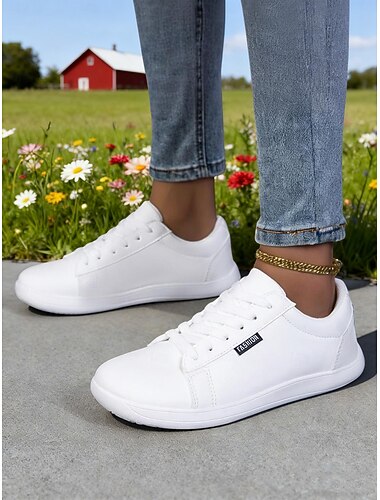  scarpe da ginnastica classiche da donna in similpelle bianca con vestibilità ampia – scarpe basse casual con lacci per tennis, passeggiate, scuola e uso quotidiano