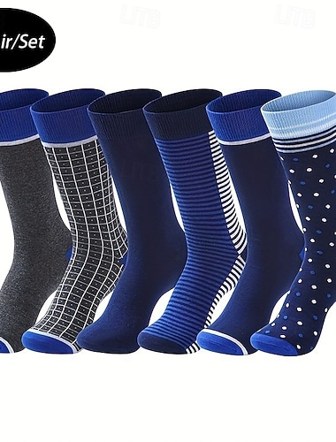  男性用 6ペア マルチパック ソックス ランニングソックス カジュアルソックス レインボー カラー 幾何学模様 チェック バケーション スポーツ 日常 ベーシック 普通の厚さ 春 秋 ファッション カジュアル