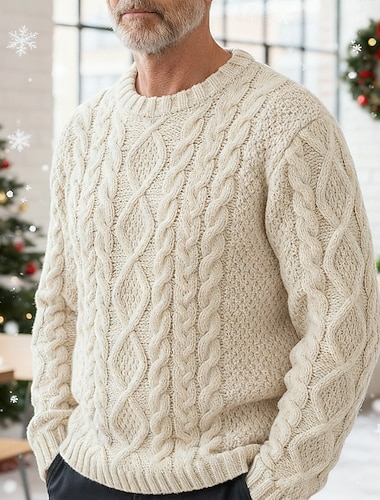  Homme Pull de Noël Chandails de Noël Pull pull de Noël Côtelé Torsadé Tricoter Découpé Tricoté Col ras du cou Moderne Contemporain Tenue quotidienne Sortir Vêtement Tenue Automne & Hiver Noir Marine