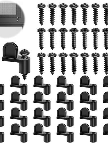  24 Stück 3/8-Zoll-Druckguss-Türglas-Fenstergitterclips mit Schrauben für Sturmtürhalterungen und Fenstergitterbefestigungen, robuste schwarze Beschläge für den privaten und gewerblichen Gebrauch