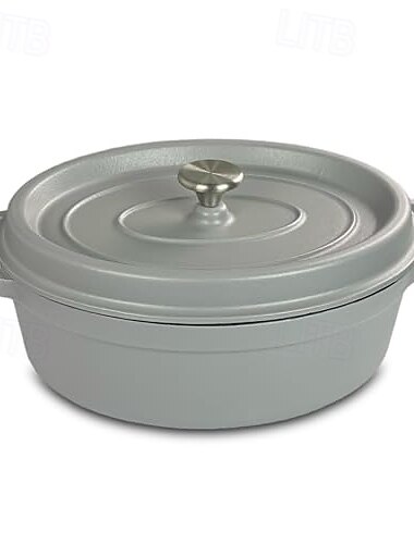  gryta oval gjutjärnsgryta med dropplock ljusgrå