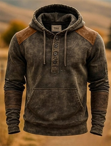  رجالي هوديي البلوز هوديي البلوز زر حتى هوديي بني مع قبعة سهل بقع جيب الكنغر الرياضة & في الخارج فضفاض مناسب للبس اليومي بوليستر عتيق أناقة الشارع كوول الشتاء ملابس هوديس بلوزات كم طويل فضفاض صالح