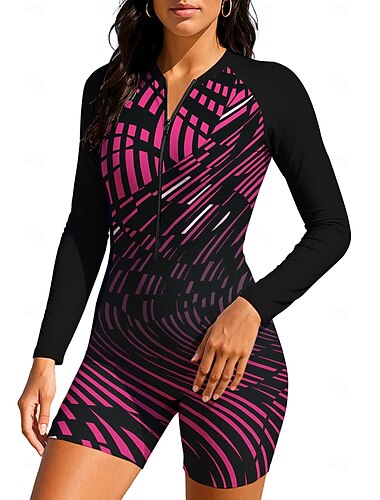  Damen Rash Guard Tauchanzug Badeanzug Badeanzug-Set UV-Sonnenschutz UPF50+ Ultraleicht (UL) Langarm Bademode Schutz gegen Hautausschlag Bodysuit Reißverschluss Herausnehmbare Polsterung