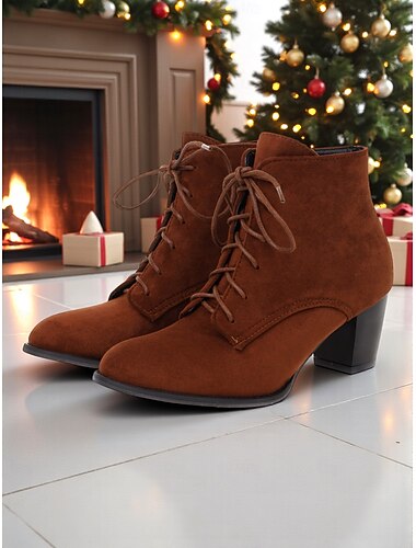  Női barna velúr fűzős bokacsizma blokk sarokkal – vintage ihletésű stílus, tökéletes őszre, télre és mindennapi kirándulásokra