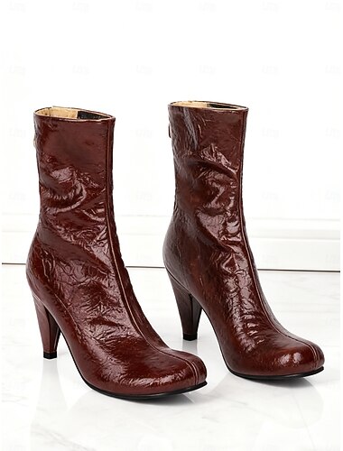 Ghete de damă din piele ecologică lucioasă, de culoare vișinie, pentru gleznă - elegante și stilate pentru birou, petreceri și ocazii formale