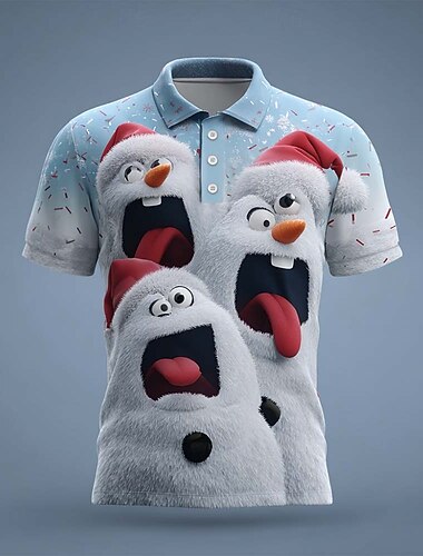  عيد الميلاد المجيد رجالي رجل ثلج بولو ستايل كم قصير قمصان البولو قميص بياقة كاجوال الأماكن المفتوحة ملابس الرياضة ملابس المهرجان Buttons الصيف الربيع الخريف أبيض أزرق