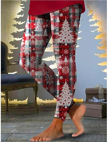  Dame Leggings Ferie Årgang Mote Full lengde Høy MidjePantsJul Grafisk Jul Printer Hold Varm Myk Pustende Elastisk Formell utendørs Feriereise Svart Mørkerød Rød Sommer Vår Høst Vinter Slank Fasong
