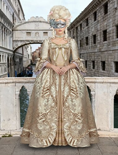  Conjunto Vintage Góticas Rococó Maxi Vestidos Máscara Perucas cosplay com acessórios Princesa Shakespeare De Baile Fantasia Mulheres Real Dia Das Bruxas Carnaval Baile de Máscaras Carnaval dia das